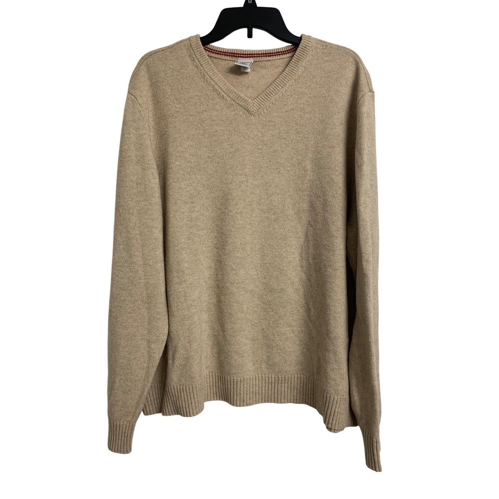 Old Navy XXL V-Neck Sweater Tan Lambswool Blend Heathered Knit Long Sleeve